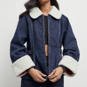Urban Outfitters Avery Denim Faux Shearling Trim Jacket
